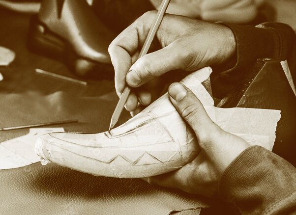 Handcrafted sandal being made by artisan